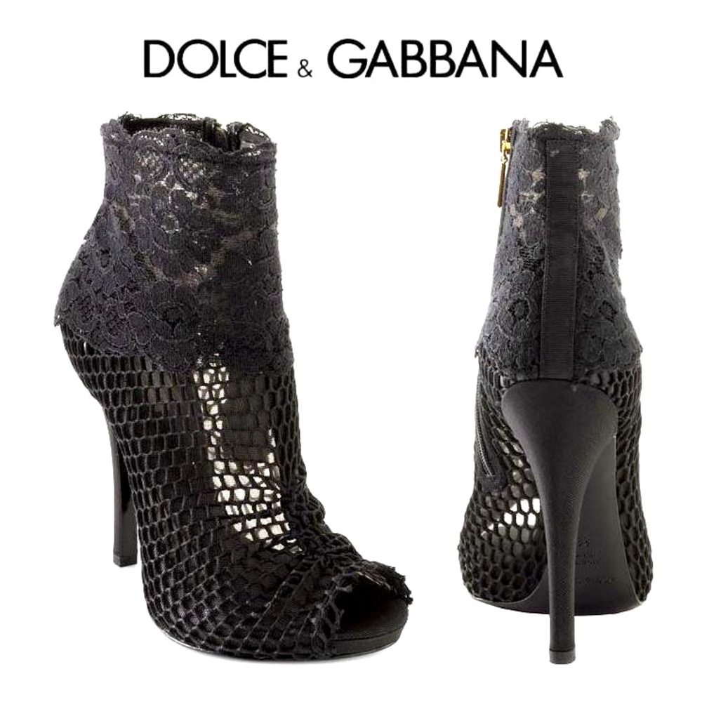 Dolce & Gabbana Lace & Mesh Peep Toe Booties